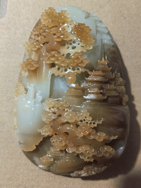 古玩玉器和田玉糖白玉山水樓閣擺件真品鑒賞圖