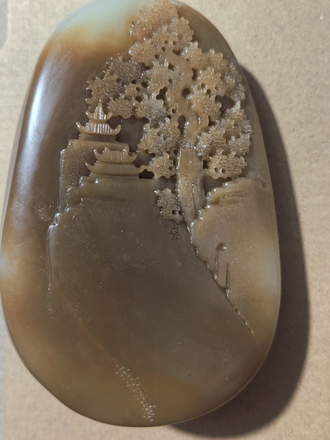 古玩玉器和田玉糖白玉山水樓閣擺件真品鑒賞圖