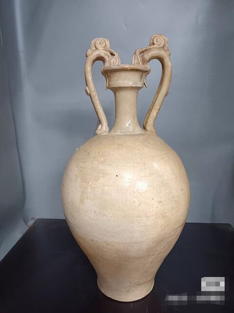 古玩陶瓷雙龍柄盤口壺真品鑒賞圖