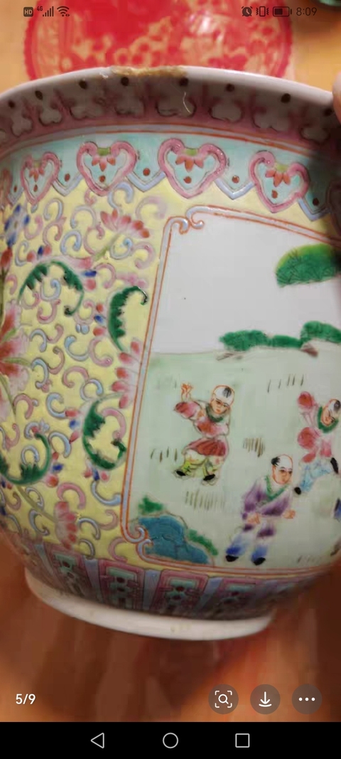 古玩陶瓷嬰戲紋粉彩花盆真品鑒賞圖