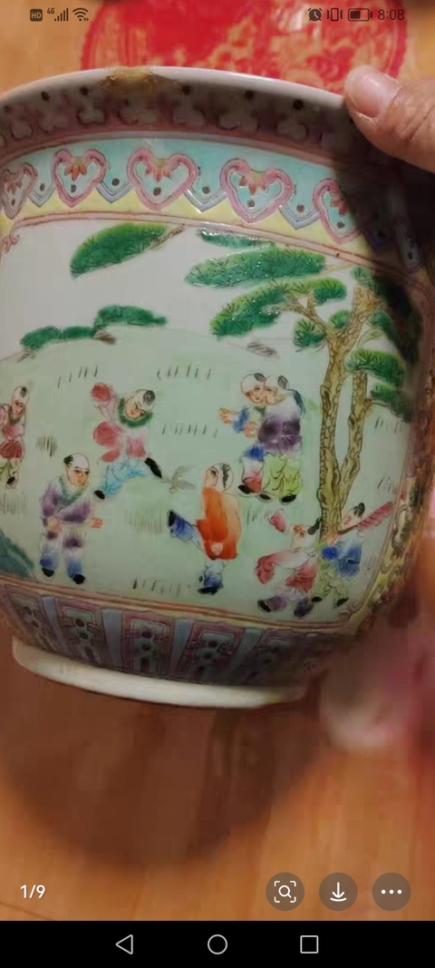 古玩陶瓷嬰戲紋粉彩花盆真品鑒賞圖