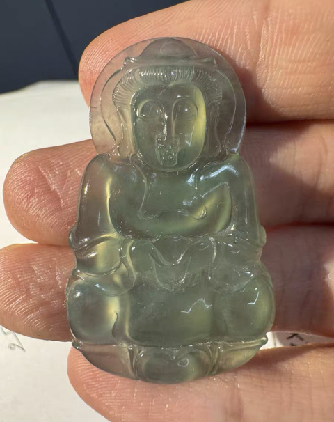 古玩玉器天然翡翠觀音掛件真品鑒賞圖