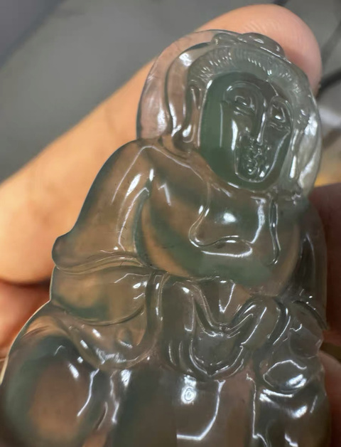 古玩玉器天然翡翠觀音掛件真品鑒賞圖