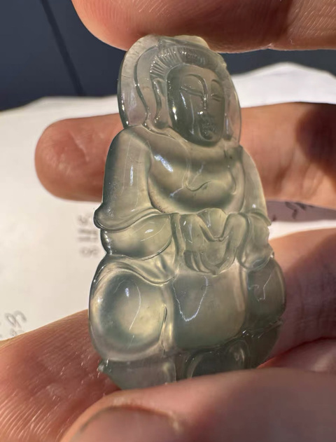 古玩玉器天然翡翠觀音掛件真品鑒賞圖