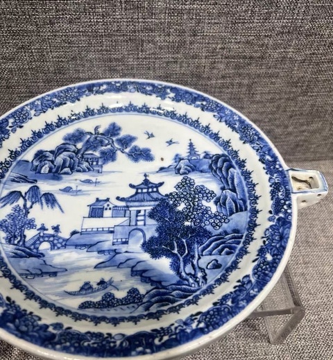 古玩陶瓷青花山水人物盤真品鑒賞圖