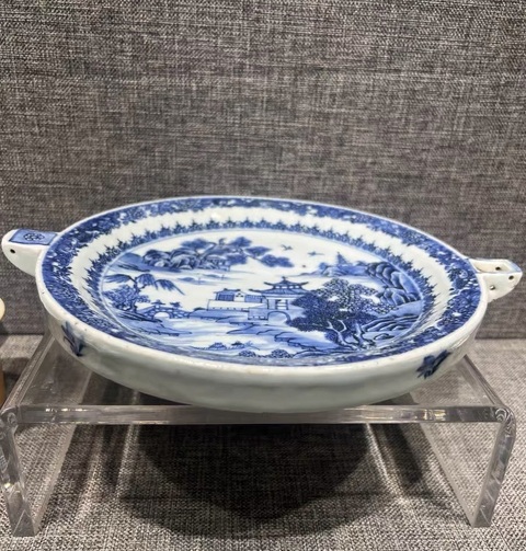 古玩陶瓷青花山水人物盤真品鑒賞圖
