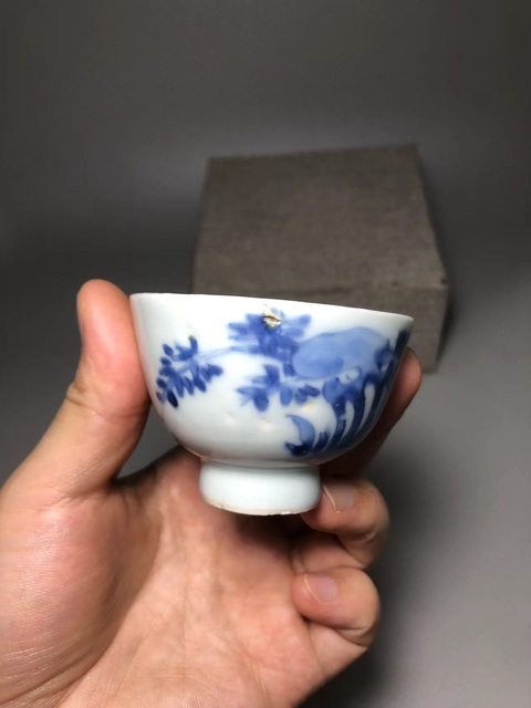 古玩陶瓷清康熙,洞石花紋青花杯拍賣,當前價格2600元