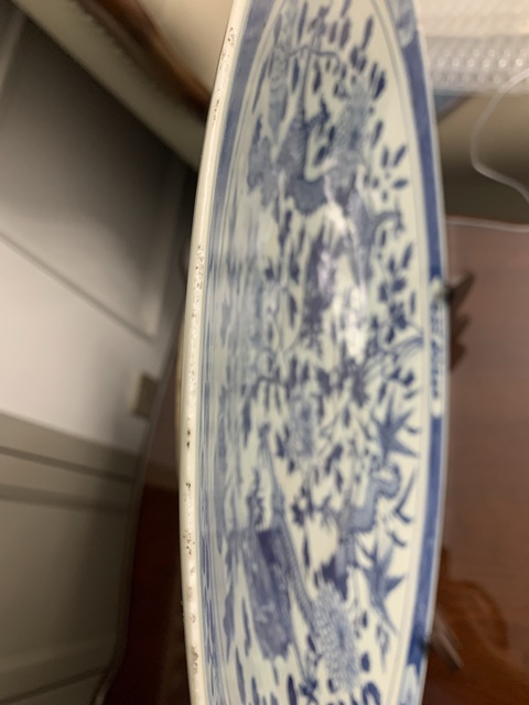 古玩陶瓷青花雙龍穿花紋大盤真品鑒賞圖