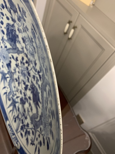 古玩陶瓷青花雙龍穿花紋大盤真品鑒賞圖