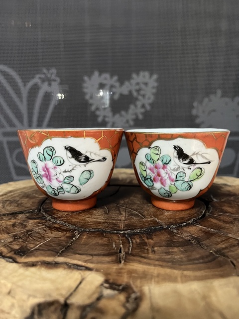 古玩陶瓷礬紅描金花鳥紋杯拍賣，當前價格550元