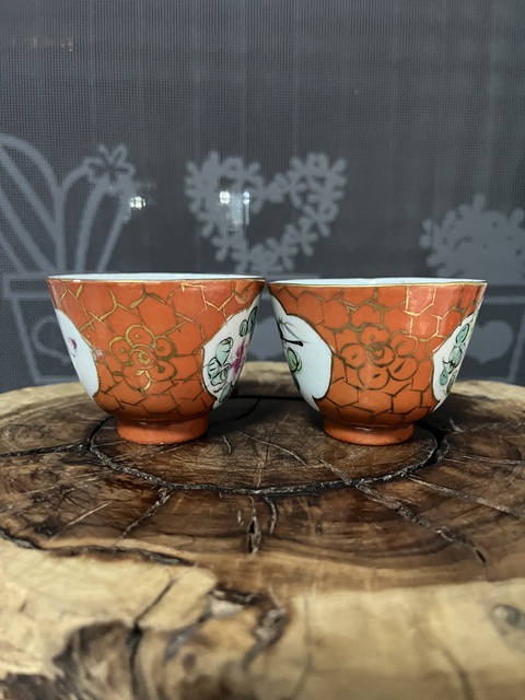 古玩陶瓷礬紅描金花鳥紋杯拍賣，當前價格550元