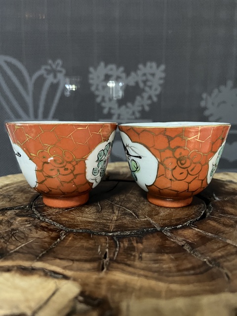 古玩陶瓷礬紅描金花鳥紋杯拍賣，當前價格550元