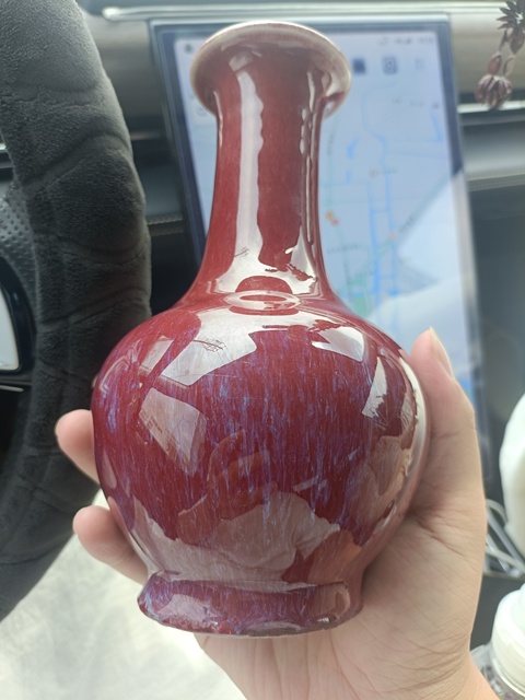 古玩陶瓷晚清窯變紅釉長頸撇口瓶拍賣，當前價格8888元