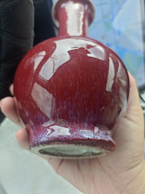 古玩陶瓷晚清窯變紅釉長頸撇口瓶拍賣，當前價格8888元