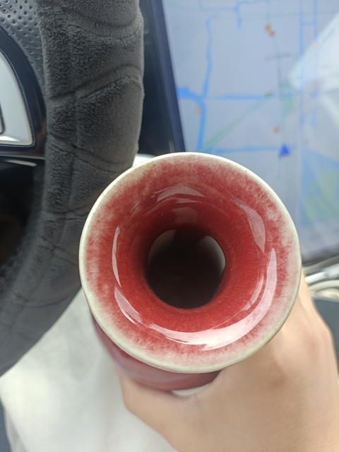 古玩陶瓷晚清窯變紅釉長頸撇口瓶拍賣，當前價格8888元