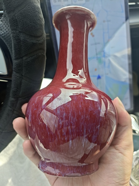 古玩陶瓷晚清窯變紅釉長頸撇口瓶拍賣，當前價格8888元