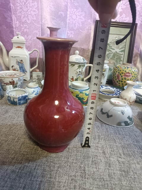 古玩陶瓷晚清窯變紅釉長頸撇口瓶拍賣，當前價格8888元