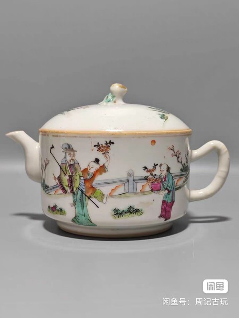 古玩陶瓷人物紋粉彩執壺真品鑒賞圖
