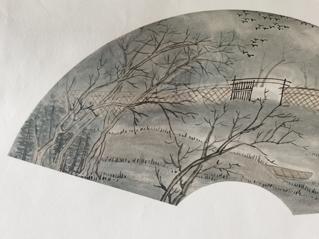 古玩字畫南開大學東方藝術學院教授中美協(xié)會員陳玉圃風景扇面拍賣，當前價格3000元