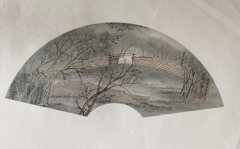 古玩字畫南開大學東方藝術學院教授中美協(xié)會員陳玉圃風景扇面拍賣，當前價格3000元