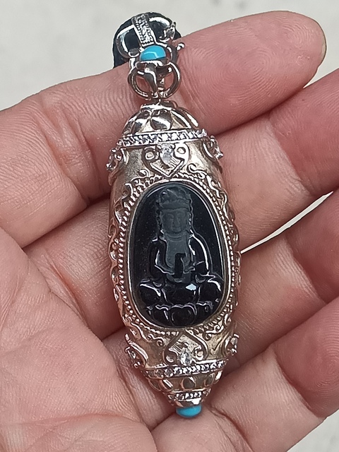古玩玉器天然翡翠觀音掛件真品鑒賞圖