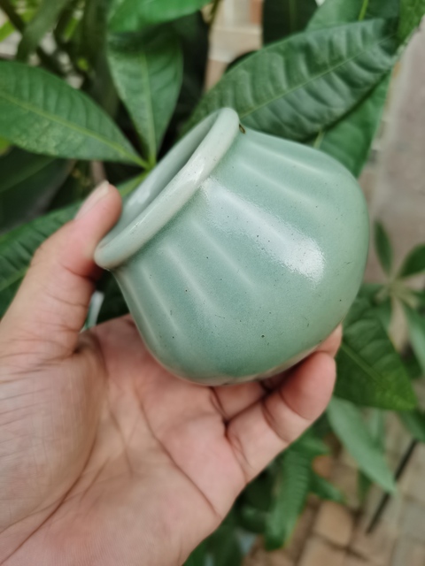 古玩陶瓷青瓷線條罐真品鑒賞圖