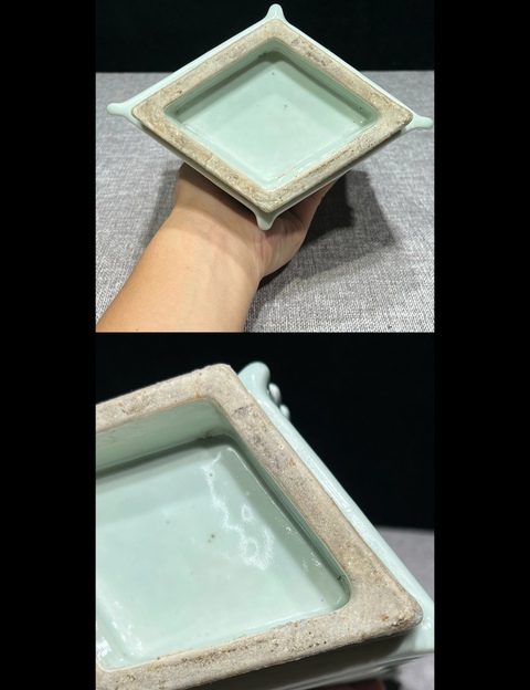 古玩陶瓷冬青釉八卦菱形瓶真品鑒賞圖