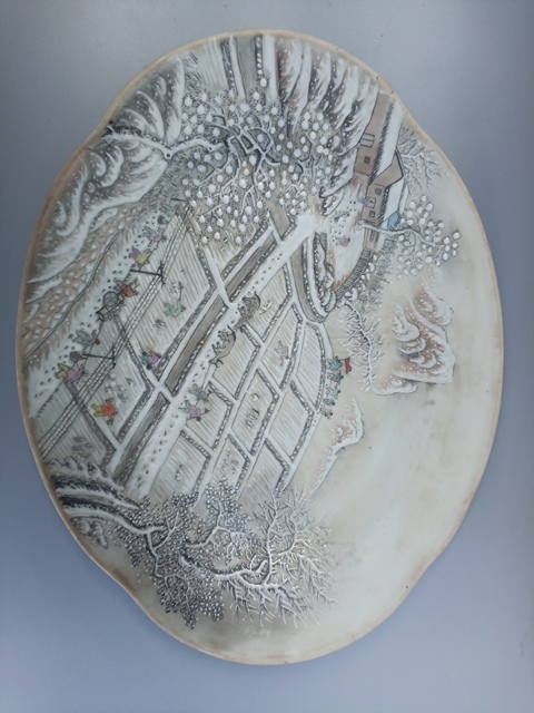 古玩陶瓷特殊時期粉彩雪景盤拍賣，當前價格594元
