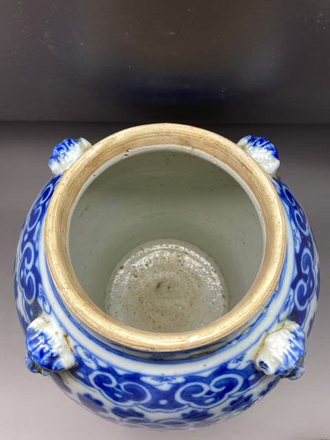 古玩陶瓷花卉紋青花四系將軍罐真品鑒賞圖