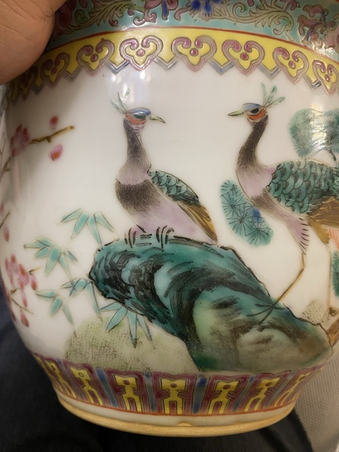 古玩陶瓷花鳥紋粉彩花盆真品鑒賞圖