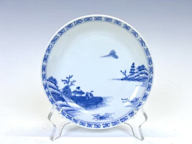 古玩陶瓷清乾隆·青花通景山水鈴鐺杯碟拍賣，當前價格588元