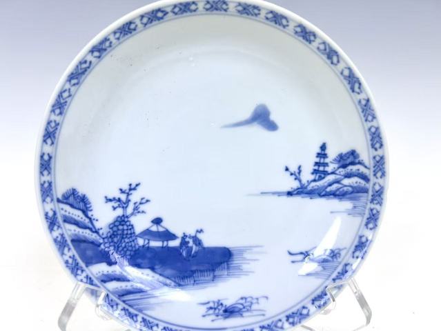 古玩陶瓷清乾隆·青花通景山水鈴鐺杯碟拍賣，當前價格588元