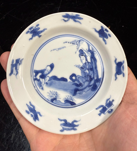 古玩陶瓷青花三娘教子圖折沿盤真品鑒賞圖