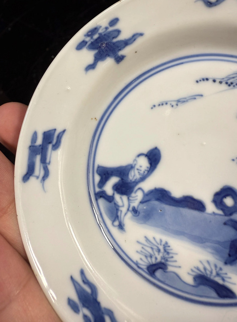 古玩陶瓷青花三娘教子圖折沿盤真品鑒賞圖