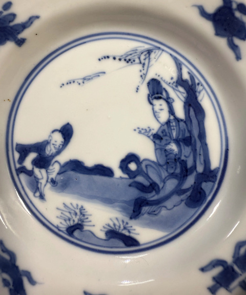 古玩陶瓷青花三娘教子圖折沿盤真品鑒賞圖