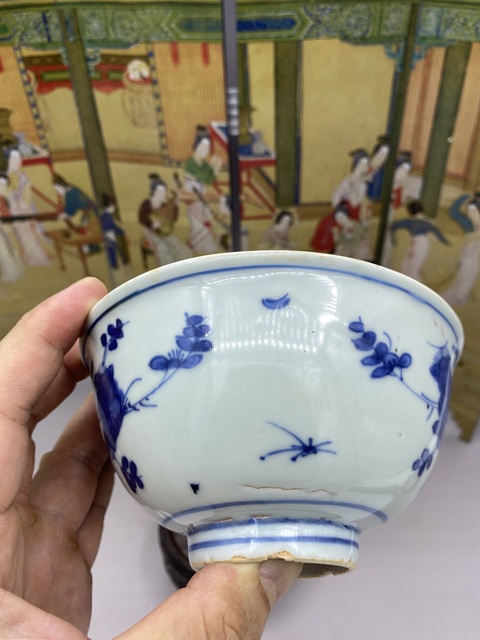 古玩陶瓷明嘉萬時期 青花花鳥紋茶碗拍賣，當前價格5277元