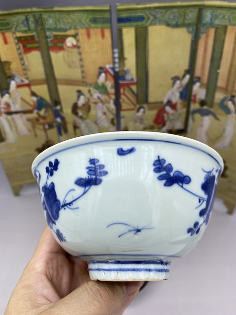 古玩陶瓷明嘉萬時期 青花花鳥紋茶碗拍賣，當前價格5277元