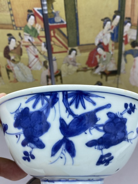 古玩陶瓷明嘉萬時期 青花花鳥紋茶碗拍賣，當前價格5277元