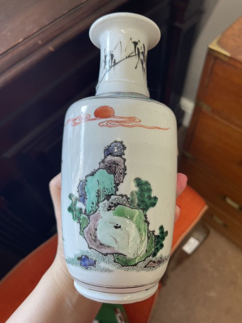 古玩陶瓷壽星圖五彩瓶真品鑒賞圖