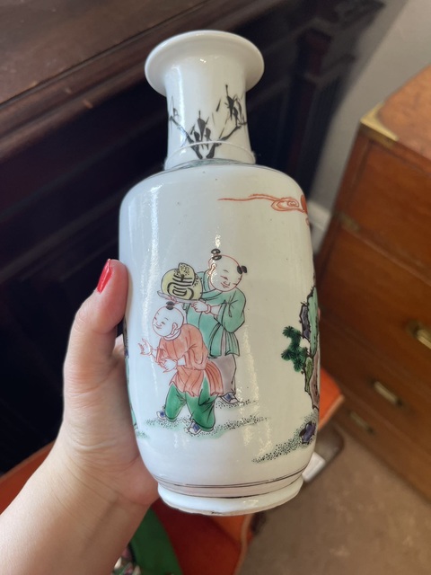 古玩陶瓷壽星圖五彩瓶真品鑒賞圖