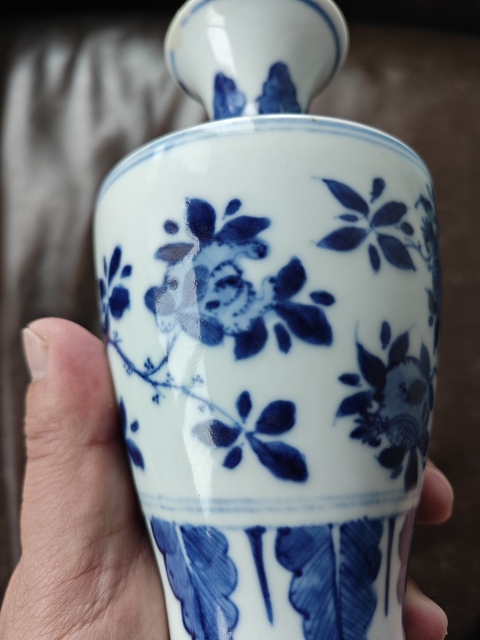 古玩陶瓷青花三多紋撇口瓶真品鑒賞圖