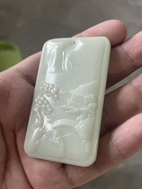 古玩玉器和田玉山水紋飾牌真品鑒賞圖