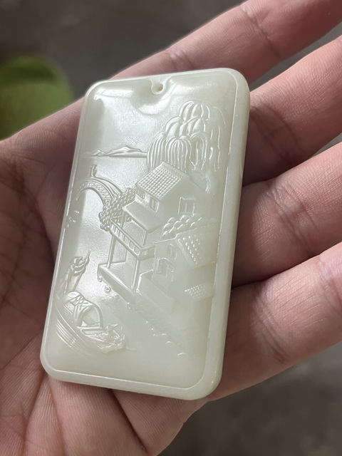 古玩玉器和田玉山水紋飾牌真品鑒賞圖