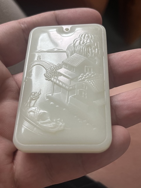 古玩玉器和田玉山水紋飾牌真品鑒賞圖