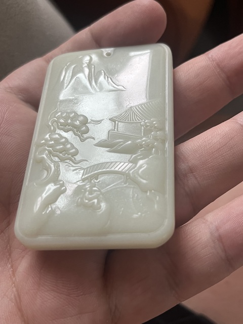 古玩玉器和田玉山水紋飾牌真品鑒賞圖