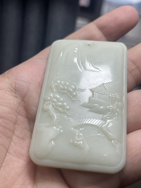 古玩玉器和田玉山水紋飾牌真品鑒賞圖