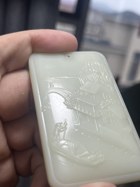 古玩玉器和田玉山水紋飾牌真品鑒賞圖