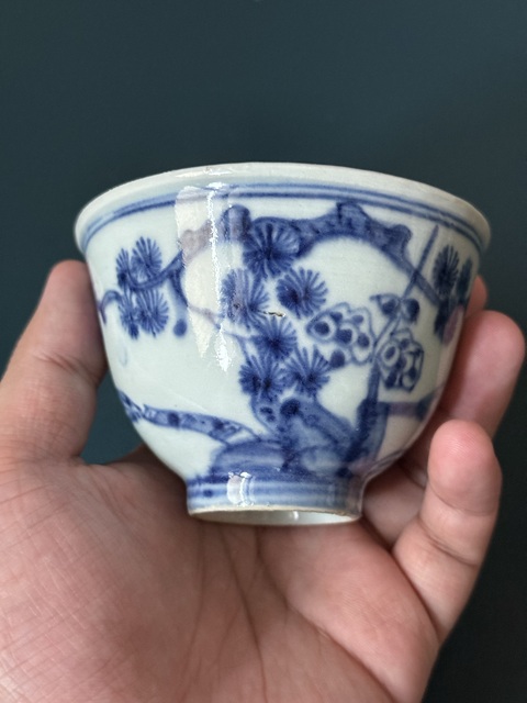 古玩陶瓷清·雍正歲寒三友松竹梅青花杯拍賣，當前價格899元