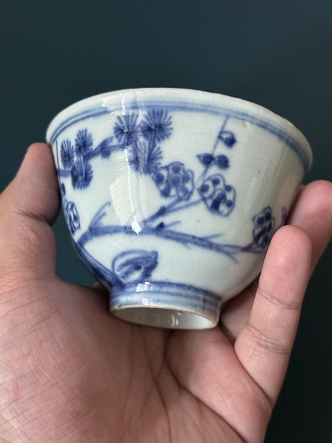 古玩陶瓷清·雍正歲寒三友松竹梅青花杯拍賣，當前價格899元