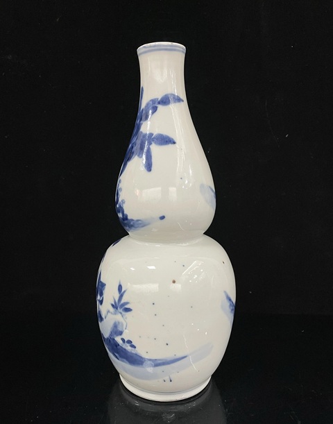 古玩陶瓷青花洞石芭蕉美女人物故事紋葫蘆瓶真品鑒賞圖